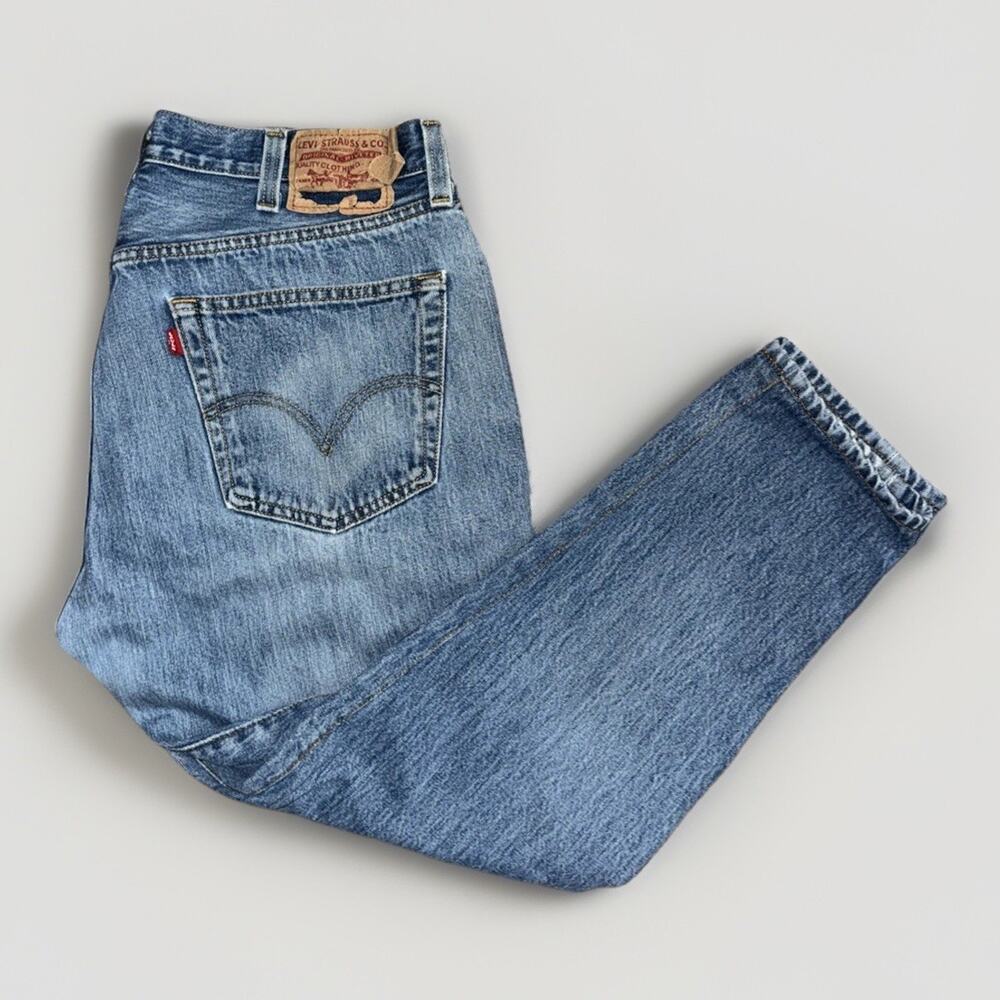 Vintage Levi’s 501 Straight Leg Distressed Jeans 36x26 Button Fly Blue Denim